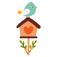 cute cartoon bird standing on bird house png