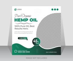 Hemp or cbd product social media post or web ads promotion banner template design, natural organic pure oil. vector