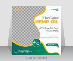 Hemp or cbd product social media post or web ads promotion banner template design, natural organic pure oil. vector