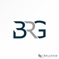 Letter BRG sans serif font in merging and cutting image graphic icon logo design abstract concept vector stock. Can be used as a symbol related to initial or workmark