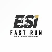 letra o palabra esi sans serif fuente con running man imagen gráfico icono logotipo diseño abstracto concepto vector stock. se puede utilizar como un símbolo relacionado con la inicial o el deporte.