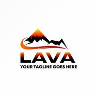 montaña o volcán y ola con letra o palabra lava sans serif fuente imagen gráfico icono logotipo diseño abstracto concepto vector stock. se puede usar como un símbolo relacionado con la aventura o el paisaje