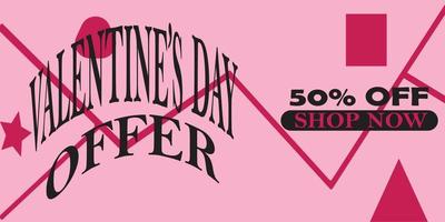 encabezado o banner de venta de celebración de feliz día de san valentín con una oferta de descuento. promoción y plantilla de compras o fondo para el amor y el concepto de día de san valentín ilustración vectorial vector