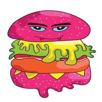 ilustraciones vectoriales de hamburguesas monstruosas para el logotipo de su trabajo, camisetas de mercadería, pegatinas y diseños de etiquetas, afiches, tarjetas de felicitación que anuncian empresas comerciales o marcas vector