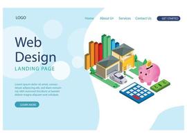 diseño moderno de inversión inmobiliaria en línea isométrica y concepto de personas. plantilla de página de destino. conceptual adecuado para diagramas, infografías, activos de juegos y otros activos relacionados con gráficos vector