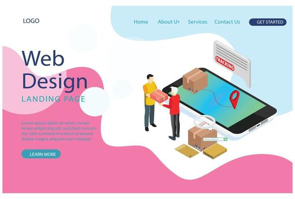 Website template design. Modern Box package order tracking flat 3d isometry isometric business online store shop delivery concept Suitable for Diagrams, Other Graphic Related Assets