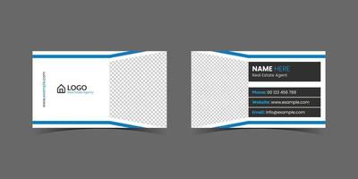 plantilla de tarjeta de visita de doble cara creativa y limpia moderna. combinación de colores azul, negro y blanco. plantilla de diseño plano. diseño de papeleria vector
