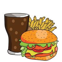 hamburguesa ilustración vectorial dibujada a mano. estilo de dibujos animados aislado sobre fondo blanco. este vector también se puede utilizar como logotipo de producto o marca. diseño para pancarta, afiche, tarjeta, impresión, menú