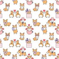 Cute corgi. Seamless pattern. Printing on fabric and wrapping paper. Wallpaper for nursery. Valentine's day. vector