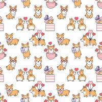 Cute corgi. Seamless pattern. Printing on fabric and wrapping paper. Wallpaper for nursery. Valentine's day. vector