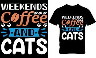 fines de semana café y gatos. mejor diseño de camisetas para amantes del café de moda, diseño de camisetas con ilustración de café. vector