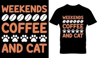 fines de semana café y gatos. mejor diseño de camisetas para amantes del café de moda, diseño de camisetas con ilustración de café. vector