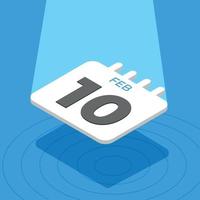 February 10 - 3D calendar floating with spotlight on blue background vector