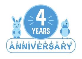 4th birthday. Four years anniversary celebration banner with blue theme for kids. vector