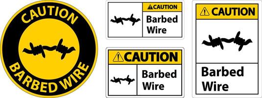 Caution Sign Barbed Wire On White Background vector