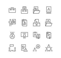 Set of cv and resume self presentation related icons, portfolio, diploma, sketch book and linear variety vectors. vector