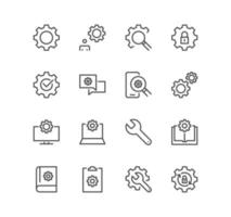 conjunto de iconos relacionados con la configuración y los controles, cuenta, configuración, instalación, engranajes y vectores de variedad lineal.