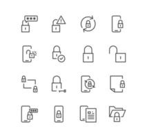 Set of locks related icons, locked document, padlock and linear variety vectors. vector