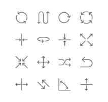 Set of arrows related icons, refresh, reload, loop, corner, turn, synchronize, resize, return and linear variety vectors. vector