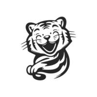 Cute black and white logo with a picture of a laughing tiger. vector