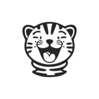 Cute black and white laughing tiger logo. vector