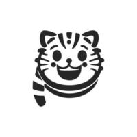 Positive and cute black on white background laughing tiger logo. vector