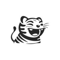 logotipo blanco y negro para niños con la imagen de un tigre riendo. vector