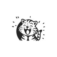 Cute black and white logo with a picture of a laughing tiger. vector