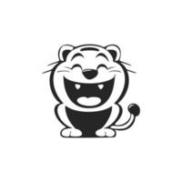 Cute black on white background logo with a picture of a laughing tiger. vector