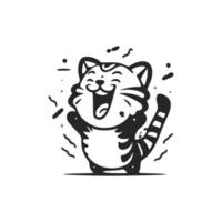 Positive and cute black and white laughing tiger logo. vector