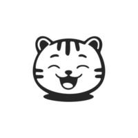 Cute and positive black and white logo with the image of a laughing tiger. vector