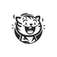 Positive and cute black on white background laughing tiger logo. vector