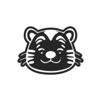 Childish black and white logo of a laughing tiger. vector