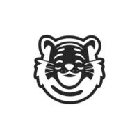 Childish black on white background logo with the image of a laughing tiger. vector