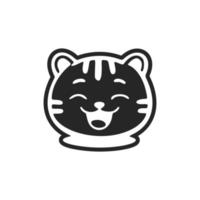 Childish cute black and white logo with a picture of a laughing tiger. vector