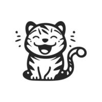 Positive and cute black and white logo with the image of a laughing tiger. vector