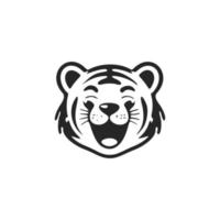 lindo negro sobre fondo blanco logo de tigre riendo. vector