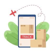 Package tracking app flat concept vector illustration. Editable 2D cartoon scene on white for web design. Parcel route creative idea for website, mobile, presentation