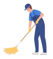 Male janitor properly mopping floor semi flat color vector character. Cleaner. Editable figure. Full body person on white. Simple cartoon style illustration for web graphic design and animation