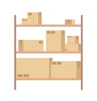 estante de almacenamiento con cajas de cartón de envío objetos vectoriales de color semiplano. elementos editables. elementos de tamaño completo en blanco. ilustración de estilo de dibujos animados simple para diseño gráfico web y animación vector