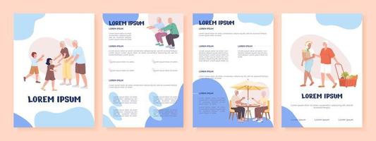 Old couple spending time together flat vector brochure template. Booklet, leaflet printable color designs. Editable magazine page, reports with text space