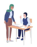 Female teacher exchanging thoughts with student semi flat color vector characters. Editable figures. Full body people on white. Simple cartoon style illustration for web graphic design and animation