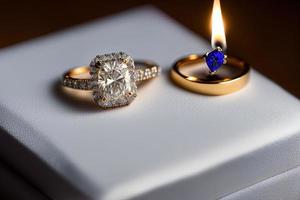 fotografía de una vela blanca que arde y junto a un anillo, amor, corazón, san valentín foto
