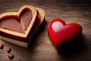 photography of white bread and boiled sausage for making hearts , love, heart, valentine photo