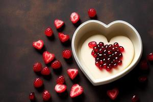 photography of a panna cotta in the shape of a heart, love, heart, valentine, photo