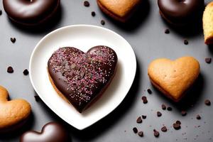 photography of a chocolate heart shaped donut with chocolate, love, heart, valentine, photo