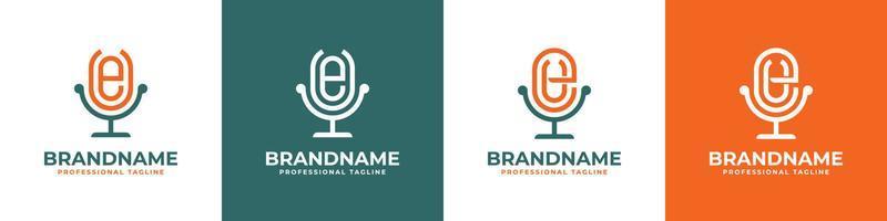 logotipo de podcast de la letra eu o ue, adecuado para cualquier negocio relacionado con el micrófono con las iniciales eu o ue. vector
