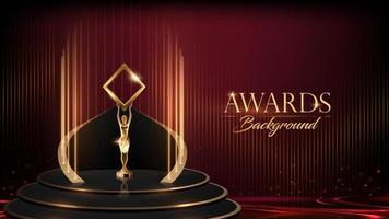 Elegant Looking Trophy Podium on stage. Red Golden Award Background. Luxury Premium Graphics. Throne Sitting Style. Royal Kingdom Prince Style Product Display with Light Effects. Modern Graphics. vector