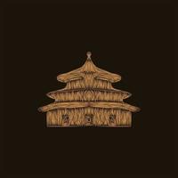 pagoda building artwork style illustration design vector