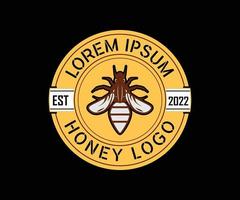 logotipo de abeja con estilo de línea continua en semicírculo amarillo vector